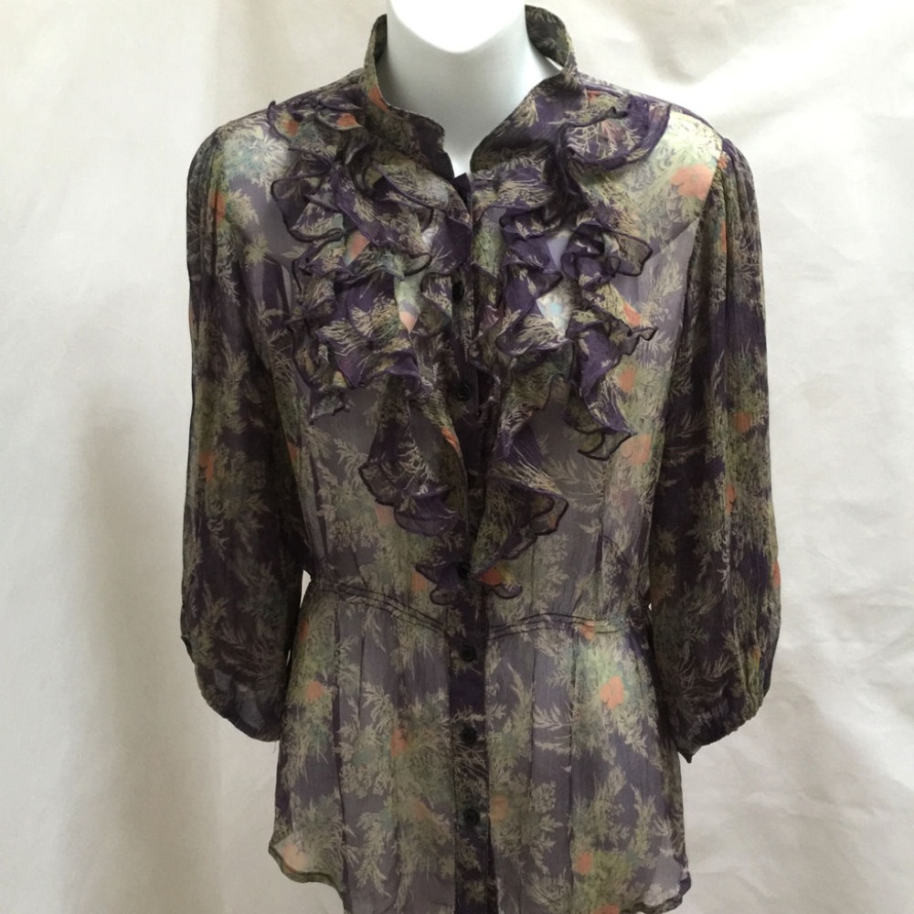 Elizabeth and James Floral Sheer Silk Ruffle Top